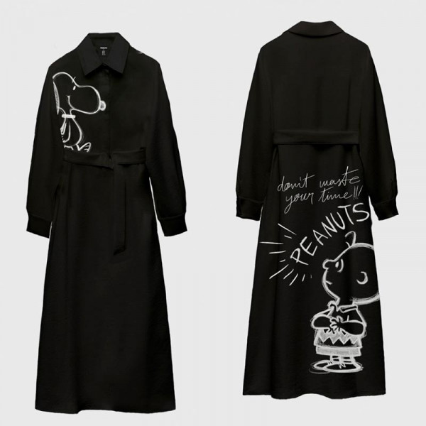 VESTIDO POPELIN NEGRO SNOOPY, "DON´T WASTE YOUR TIME"
